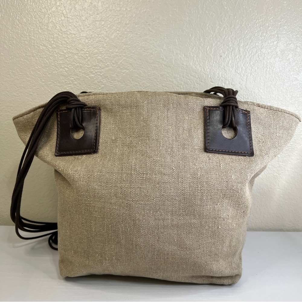 Lines Vintage Pollini Canvas Purse Shoulder Handbag Leather Handles Italy